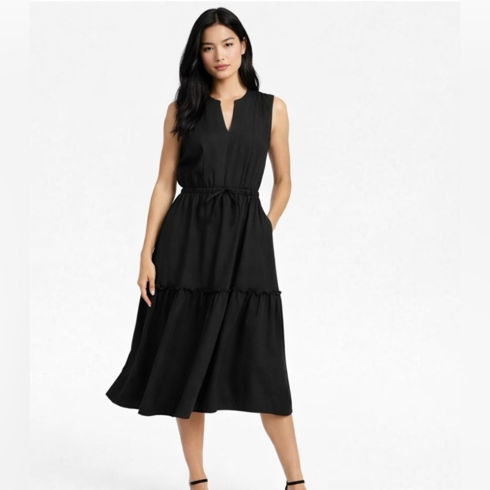 Lands' End Black Sleeveless Midi Dress